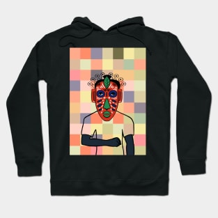 South Korea - Dark Male Character with African Mask and Pixel Background Hoodie